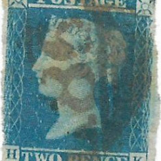 Marea Britanie (8) - Regina Victoria, Two Pence, hartie albastruie, 1841 - uzat