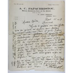 SCRISOARE COMERCIALA EXPEDIATA DE A.C. PAPACHRISTOU , NEGUSTOR LONDONEZ DE BLANURI , UNUI CLIENT BUCURESTEAN , 15 SEPT. 1937