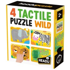 Headu - 4 Puzzleuri tactile animale din salbaticie cu piese mari pentru copiii