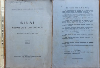 Sinai, anuar de studii judaice, redactor Dr. M. A. Halevy, volumul 3, 1931 foto