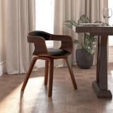 Scaun de bucătărie, negru, piele ecologică și lemn curbat