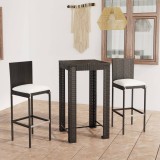 Cumpara ieftin Set bar de exterior, cu perne, 3 piese, negru, poliratan