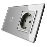 Livolo &Icirc;ntrerupător Touch cu Priză Simplă, Sticlă Gri, Montaj &Icirc;ncastrat, 220V, 16A