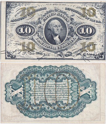 1863 (March 3), 10 Cents (P-108e) - Fractional Currency - SUA - stare UNC foto