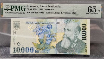 Rom&amp;acirc;nia 10000 Lei 1999 grad 65 foto