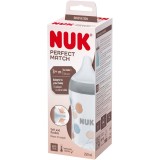 Biberon Perfect Match NUK, cu tetină M din silicon moale, 260 ml, de la 3 luni, fără BPA, Anti-Colici, cu Controlul Temperaturii, model Ramura
