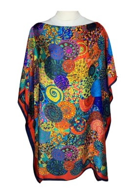 Rochie tip poncho T dama, Dacali, rosu/bleumarin, one size foto