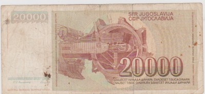 BANCNOTA 20000 DINARI 1 V 1987 JUGOSLAVIA / F foto