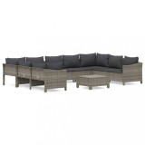 Cumpara ieftin Set mobilier de gradina cu perne, 10 piese, gri, poliratan