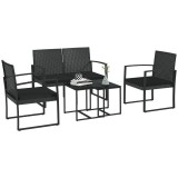 Set mobilier gradina/terasa, negru, ratan sintetic, 1 masa din 2 piese, 2 scaune, 1 canapea, Amaris GartenVIP DiyLine, ART