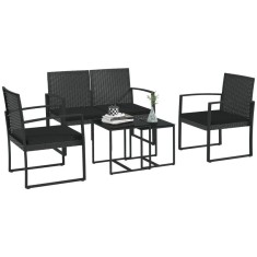 Set mobilier gradina/terasa, negru, ratan sintetic, 1 masa din 2 piese, 2 scaune, 1 canapea, Amaris foto