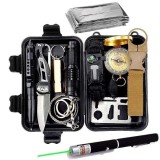 Kit supravietuire 13 in 1 pentru camping si urgente, trusa compacta cu busola, lanterna, cutit pliabil, laser si accesorii outdoor