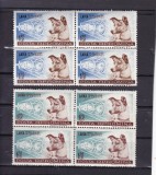 ROMANIA 1957 LP 447 CATELUSA LAIKA PRIMUL CALATOR IN COSMOS BLOCURI 4 TIMBRE MNH