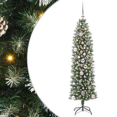 vidaXL Copac Artificial Slăb de Crăciun cu 150 LED Verde și alb 150 cm 3395283 foto