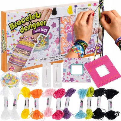 Kit de confectionare bratari, 11 ate colorate, 2 borcane cu margele, 23x12x3 cm - Multicolor foto