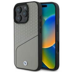 Husa pentru iPhone 16 Pro Max - BMW Signature Leather Textured and Line MagSafe (BMHMP16X23RDCLG) - Grey