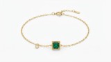 Cumpara ieftin Bratara din Argint 925 Placata cu Aur cu Zirconiu Verde Smarald Patrat si Mini-Cristal, 17+3 cm, 0.85g