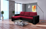 Coltar extensibil Toledo, 226x145x79 cm, 2 lazi depozitare, Reversibil, Rosu/Negru, Bedora