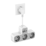 Priza Multipla Tessan TS-323X-C, Cablu 15m, 3 Prize, 1 port USB-C, 2 Porturi USB, 240 V, Alb ,2500W 10A