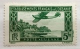 Oceania Franceză (Polinezia / Tahiti) 1939 Seria Poșta Aeriană "Hidroavion deasupra Insulei" 5 Franci Verde/Negru (Yvert A&eacute;rien 1) Neștampilat - RIM2