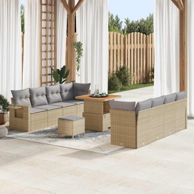 vidaXL Set de canapele pentru grădină 11 pcs Bej Rattan poli foto