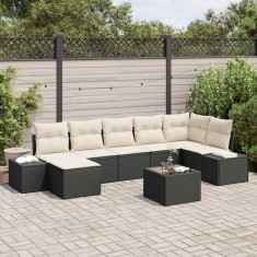 vidaXL Set de canapele pentru grădină cu pernă 8 pcs Negru Rattan poli 3347157