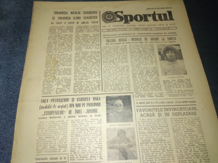 ZIARUL SPORTUL 30 AUGUST 1982