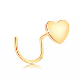 Piercing curbat pentru nas din aur galben de 14K - inimioară plată