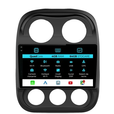 Navigatie Dedicata Jeep Compass (2010-2016),QuadCore, 10Inch, 4Gb Ram, 64Gb Stocare, Carplay foto