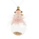Ornament Brad Crăciun, Model Fetiță &Icirc;ngeraș, Ceramică, Roz, Glitter Auriu, 5x10cm, Oem