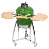 Cumpara ieftin Gratar gradina cu carbuni, grill rotund, ceramic, cu roti, capac, rafturi, verde, 40x97.5 cm, Kamado Egg 16, Strend Pro