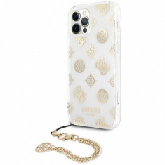 Husa Plastic - TPU Guess Chain Peony pentru Apple iPhone 12 / Apple iPhone 12 Pro, Aurie GUHCP12MKSPEGO