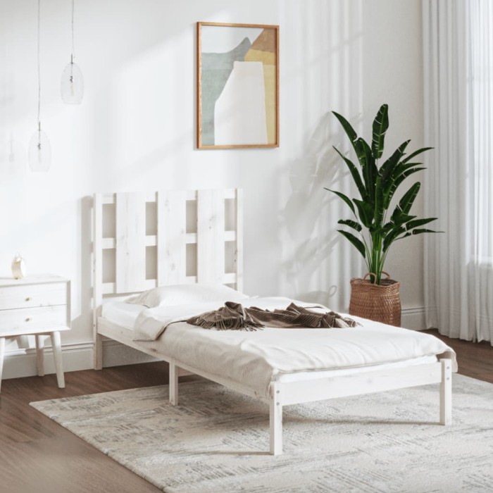 vidaXL Cadru de pat Small Single 2FT6, alb, 75x190 cm, lemn masiv
