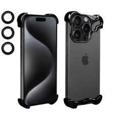 Husa Metalica Compatibila cu iPhone 15 Pro, Protectie pentru Colturile Telefonului si Camera, Lentile pentru Obiective, Aliaj, Antisoc, Antizgariere, foto