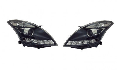 Set faruri Suzuki Swift (Fz/Nz), 09.2010-06.2017, partea Stanga+Dreapta, Tuning, Fata, cu lentile; cu lumina de parcare LED; tip bec H1+H1+LED; manua foto