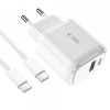 Incarcator Retea Cu Cablu USB-C Tech-Protect C20W, 20W, 3A, 1 x USB-A - 1 x USB-C, Alb, Universal