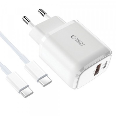 Incarcator Retea Cu Cablu USB-C Tech-Protect C20W, 20W, 3A, 1 x USB-A - 1 x USB-C, Alb foto