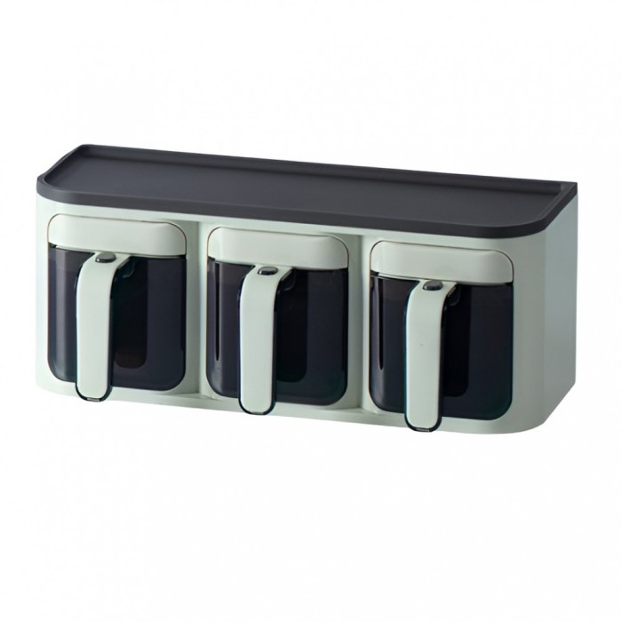 Cutie de depozitare a condimentelor, flippy, de uz casnic, montare pe perete, 3 compartimente, 25.8 x 13.6 x 10.5cm, verde-negru
