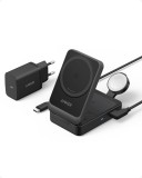 STATIE incarcare wireless Anker &quot;MagGo&quot; 15W, 3-in-1, pliabil, 3 x wireless, incarca simultan telefon, casti si smartwatch Apple, negru, &quot;B2557311&quot; (ti