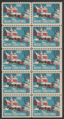 1942 SUA - Bloc de 10 vignete de Craciun + Campanie Anti Tuberculoza, TBC foto