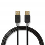 Cablu USB 2.0 A tata - USB 2.0 A tata, 2m, antracit, Nedis