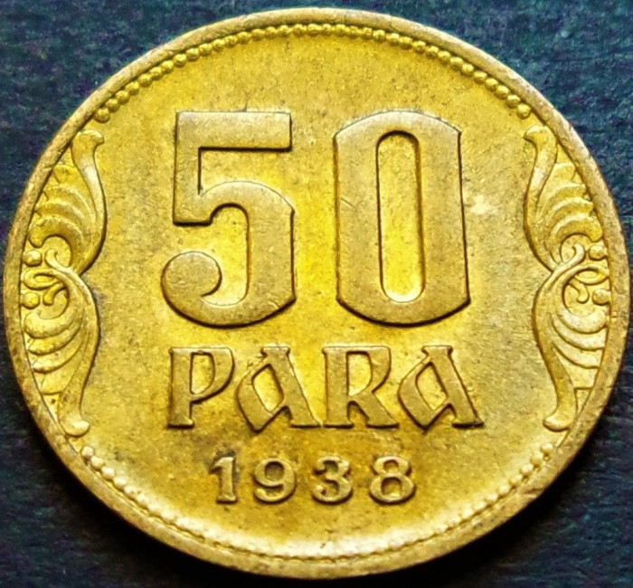 Moneda istorica 50 PARA - SERBIA, anul 1938 * cod 328 = UNC LUCIU + PATINA!