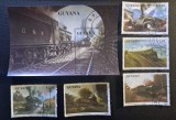 Guyana (1990) - Serie completă Timbre + Coliță "Istoria Locomotivelor cu Abur" (Obliterat / Ștampilat Georgetown) VRT1