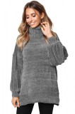 F683-181 Pulover lung si pufos cu guler rulat, L, M, XL
