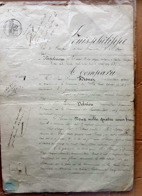 E912-I- Act vechi Franta 1833 Rege Louis Philippe, 6 pagini stare buna. foto