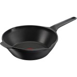 Tigaie wok Tefal Robusto, 28 cm, inductie, invelis antiaderent din titan, aluminiu turnat, indicator Thermo-Signal, margini turnare, maner lateral int