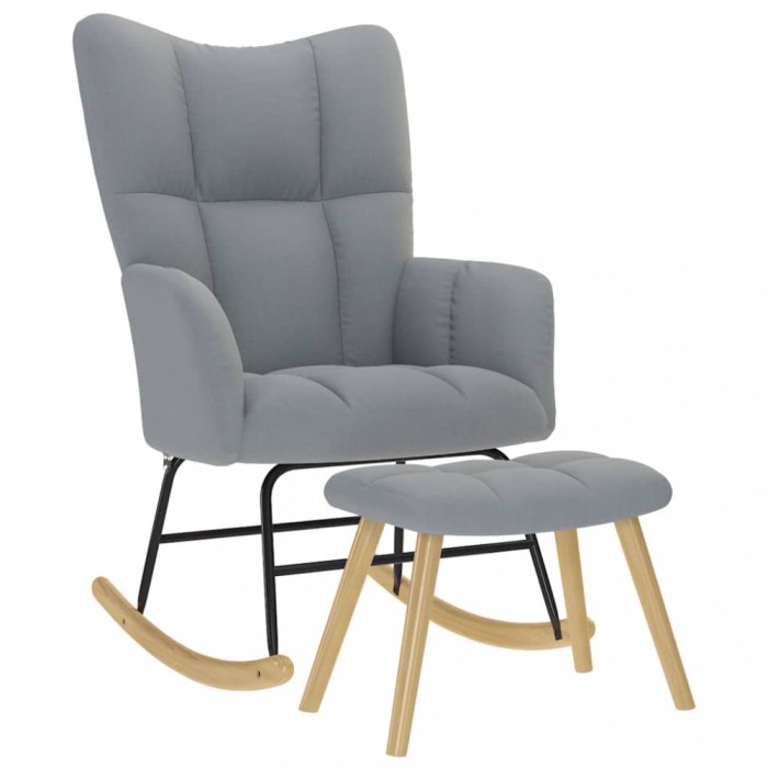 vidaXL Scaun balansoar cu taburet, gri deschis, textil 4016800