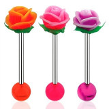 Piercing pentru limbă, barbel din oțel de 316L, bilă acrilică și trandafir UV - Culoare Piercing: Ametist &ndash; Alb - AW