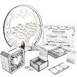 Cumpara ieftin Set Premium Nunta Personalizat pentru 50 de Invitati , Panou Welcome, Guest Book, Cutie Plicuri si Invitatii din Lemn