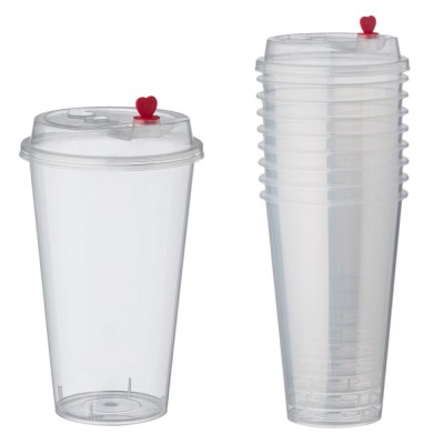 Set Pahare Plastic cu Capac, Capacitate 500ml, Transparent, 10 Bucăți foto